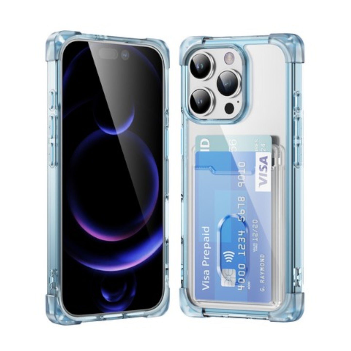 For Apple iPhone 16 Pro (6.3") Wallet Clear Case with Credit Card Holder Rubber Silicone TPU Protection Corner Bumper Shockproof Case Cover