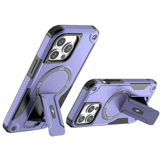 Phone Case for Apple iPhone 15 Pro Max Magnetic Kickstand Rugged Shockproof Armor Grip Anti Slip Heavy Duty Protective Matte Stand Hybrid Cover Purple