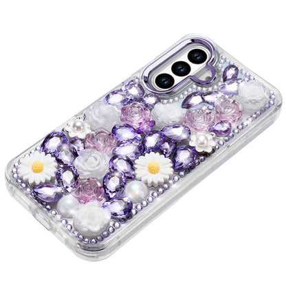 For Samsung Galaxy S26 Fashion Daisy Floral Series, Full 3D Bling Crystal Diamonds Sparkling Rhinestone Glitter Hybrid Design Case Cover Pink
