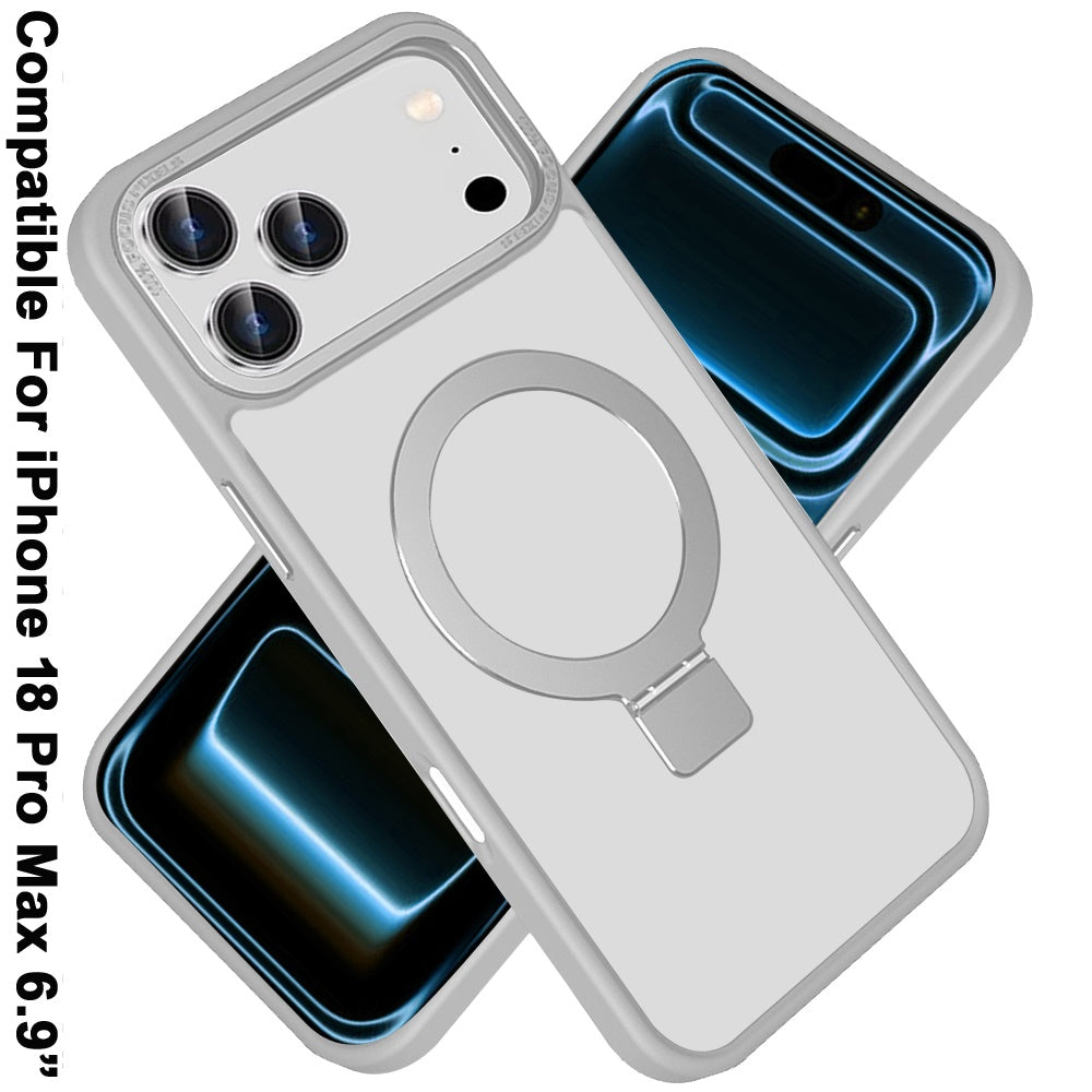 Phone Case for Apple iPhone 18 Pro Max/ 17 Pro Max Metal Chrome Magnetic Circle Kickstand Shockproof Matching Camera Protector Durable Grip Hybrid Armor Cover