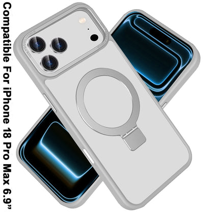 Phone Case for Apple iPhone 18 Pro Max/ 17 Pro Max Metal Chrome Magnetic Circle Kickstand Shockproof Matching Camera Protector Durable Grip Hybrid Armor Cover
