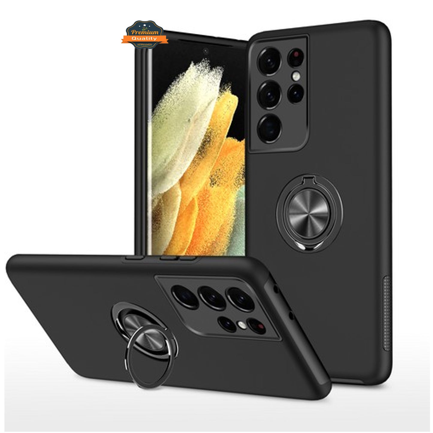 For Samsung Galaxy S25+ S25 Plus /S24+ Military Grade Hybrid Case with Flat Metal Ring 360° Rotation Kickstand, Slim Fit Back Hard PC Case Cover
