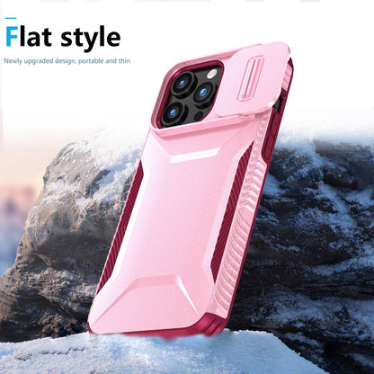 For Apple iPhone 16 Plus Slim Fit Shockproof Hybrid with Slide Camera Window Covering, Rugged Tpu Silicone Hard PC Bumper Case Cover Pink-Teal