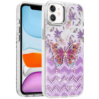 Phone Case for Apple iPhone 11 Butterfly Resin Epoxy Diamond Bling Metal Edge Shockproof Hybrid Luxury Protective Durable Stylish Fashion Grip Cover Dark Purple