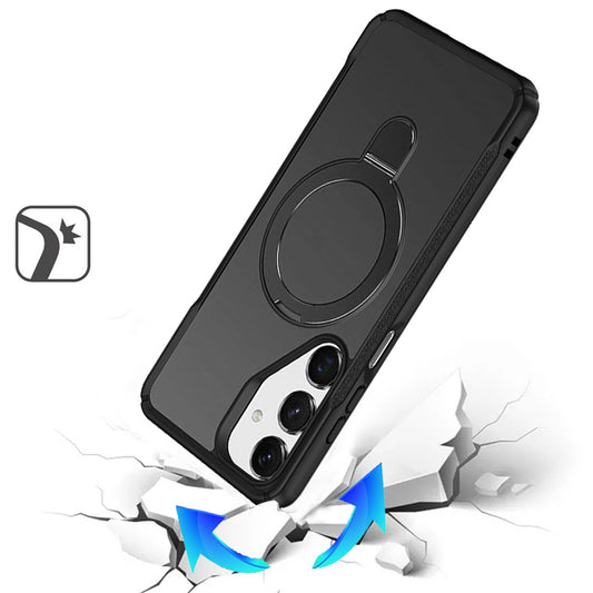 Phone Case for Galaxy A16 Magnetic Ring Stand Matte Finish Shockproof Grip Slim Armor Heavy Duty TPU Protective Hybrid Cover Black