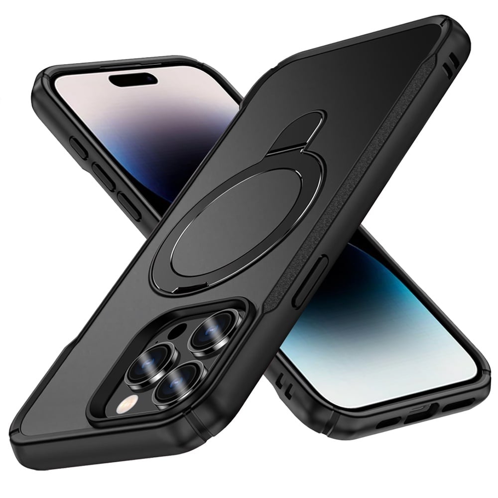 Phone Case for Apple iPhone 14 Pro Max Magnetic Ring Stand Matte Finish Shockproof Grip Slim Armor Heavy Duty TPU Protective Hybrid Cover Black