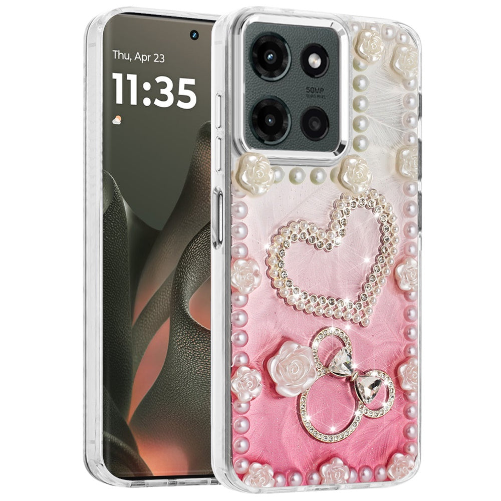 For Motorola Edge 2025 Bling Fashion Design with 3D Pearls Epoxy Glitter Ornaments Chrome Edge Hard Slim PC Case Cover