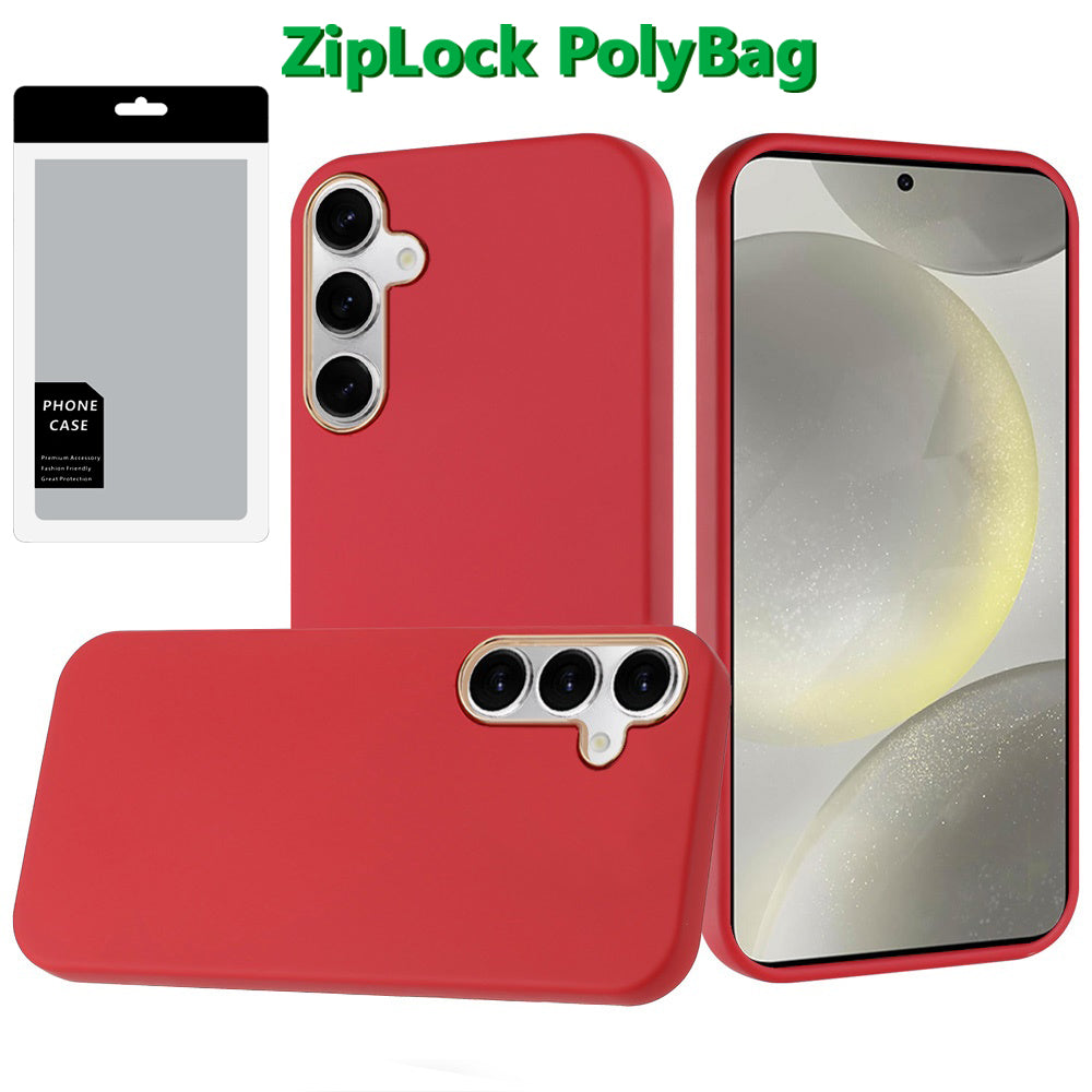 For Samsung Galaxy S25 /S24 Slim Classic Hybrid Around Rubber Gummy Gel Slick Hard PC Silicone TPU Chromed Button Case Cover White