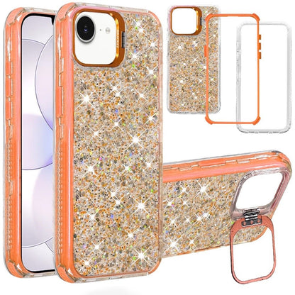 Phone Case for Apple iPhone 17E / iPhone 16E Luxury Bling Scattered Glitter Hybrid Dual Layers with Integrated Camera Stand and Sparkle Finish Design Cover