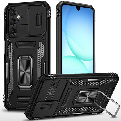 For Samsung Galaxy A17 5G Tough Hybrid Case with Movable Camera Window & Metal Ring Stand Shockproof Case Cover