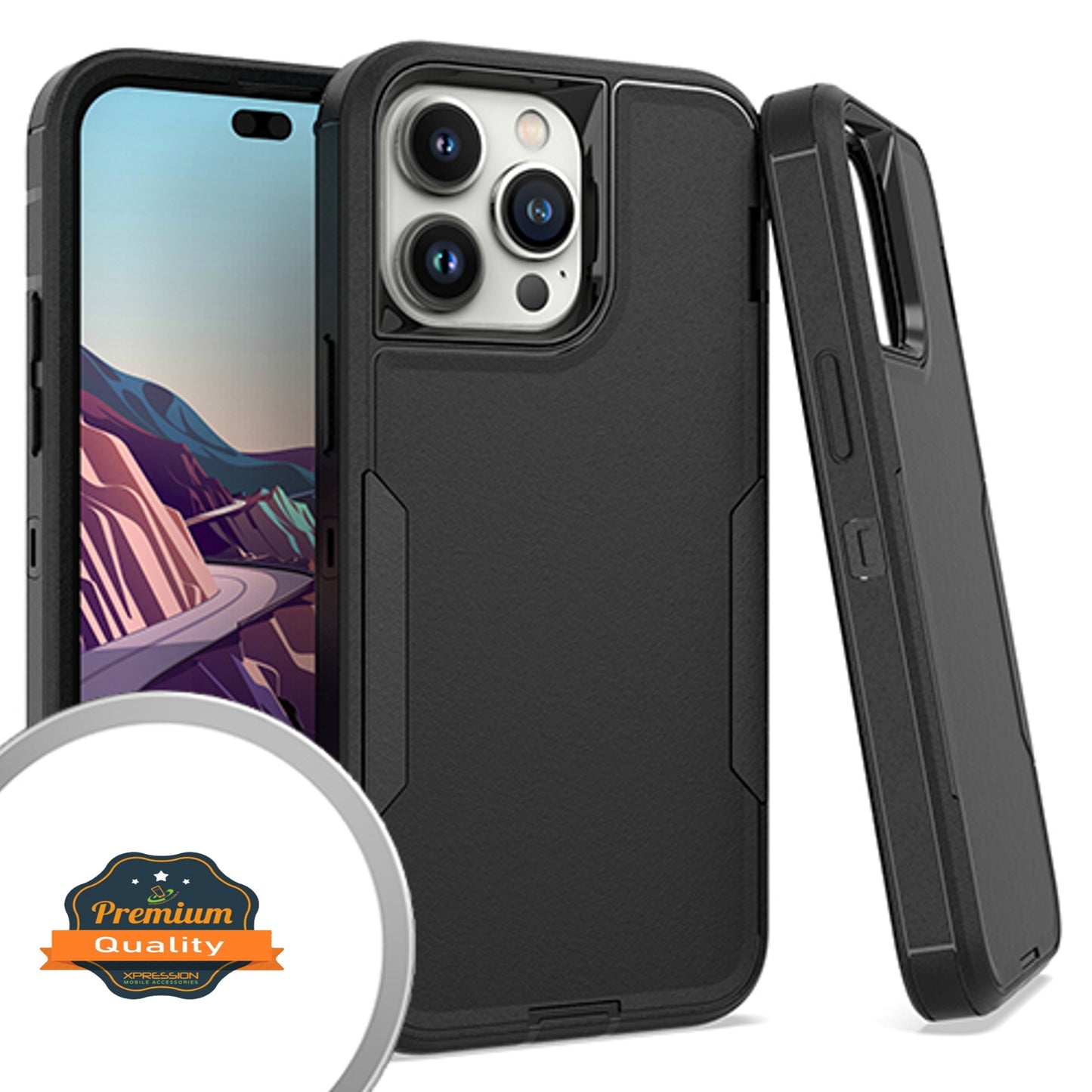 For Apple iPhone 15 Pro (6.1") Hybrid Shockproof Silicone Rubber TPU + Hard PC Heavy Duty Three Layer Body Protection  Phone Case Cover