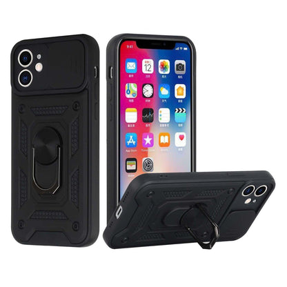 For Apple iPhone SE 3 (2022) SE/8/7 Hybrid Case with Slide Camera Lens Cover, Ring Kickstand, Heavy-Duty Dual Layer TPU, Fit Magnet Car Mount Case Cover