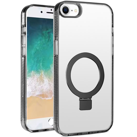 For Apple iPhone 17E /16E Transparent Magnetic Ring Circle Stand with MagSafe Compatible Hybrid Dotted Edged Hard PC Shockproof Case Cover Black