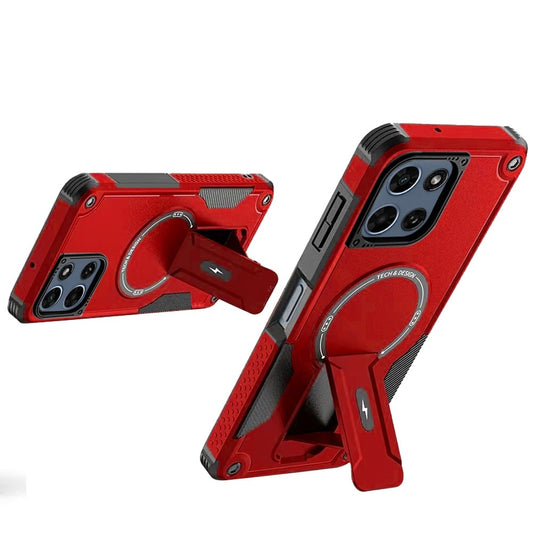 Phone Case for Motorola Moto G 5G 2026/ Moto G 5G 2025 Magnetic Kickstand Rugged Shockproof Armor Grip Anti Slip Heavy Duty Protective Matte Stand Hybrid Cover Red