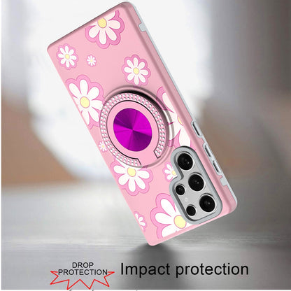 For Samsung Galaxy S25 Ultra Pattern Design Hybrid with Invisible Ring Stand & Magnetic Back, Shockproof Protective Grip Case Cover