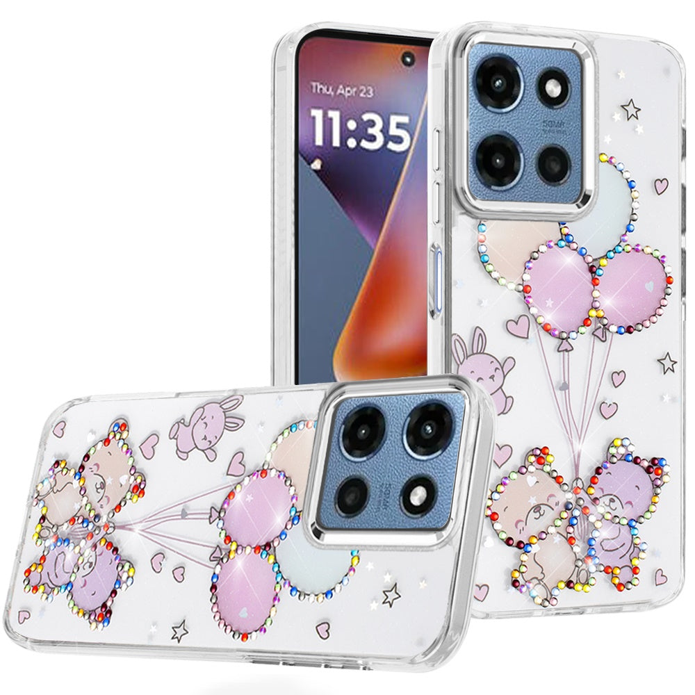 For Motorola Moto G Play 5G 2026 Butterfly Resin Epoxy Diamond Design Metal Edged Hybrid Shockproof Heavy Duty Drop Protection Case Cover