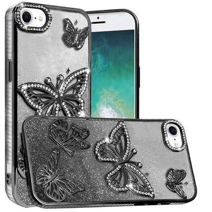 For Apple iPhone 17E /16E Luxury Butterfly Sparkle Glitter Diamond Crystal Rhinestone Shimmer Bling Plating Thick TPU Hard PC Case Cover