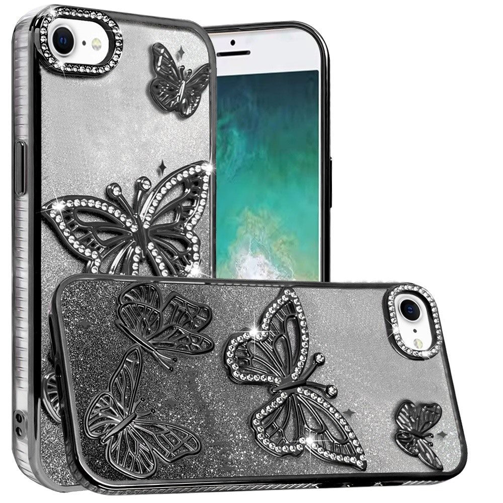 For Apple iPhone 17E /16E Luxury Butterfly Sparkle Glitter Diamond Crystal Rhinestone Shimmer Bling Plating Thick TPU Hard PC Case Cover