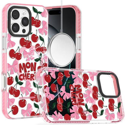 Phone Case for iPhone 16 Pro Max Magnetic Hybrid IMD Floral Compatible with MagSafe Shockproof Slim Hybrid Fashion Design TPU Protective Cover Red