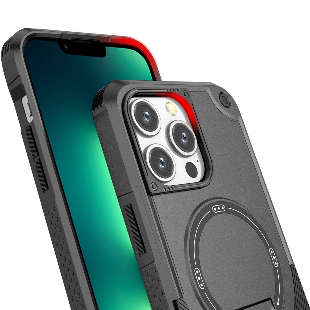 For Apple iPhone 14 (6.1") Case with Invisible Kickstand Compatible with MagSafe, Military-Grade Protection Shockproof Heavy Duty Case Cover Black