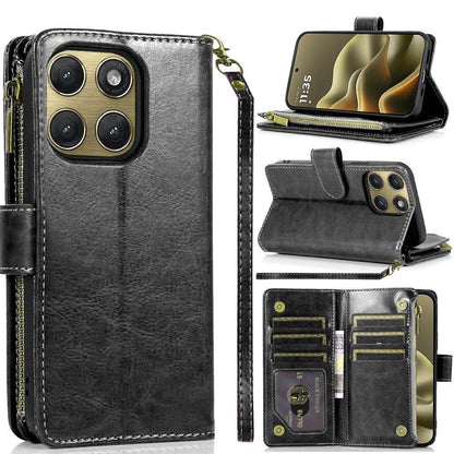 Phone Case for Motorola Edge 2026 Luxury Leather Wallet Card Holder Zipper Pocket Money Storage Protective Grip Design with Strap Cover