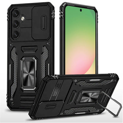 For Samsung Galaxy A57 Tough Hybrid Case with Movable Camera Window & Metal Ring Stand Shockproof Case Cover