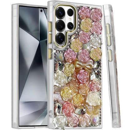 Phone Case for Samsung Galaxy S24 Ultra 3D Flower Bling Rhinestone Glitter Cute Stylish Shockproof Protective Decorative Luxury Grip Stones Ornaments Cover