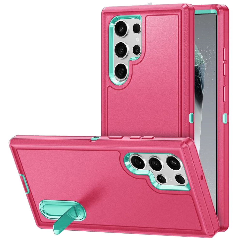 For Samsung Galaxy S25 Ultra Hybrid 3 Layers Hard 3in1 Shockproof with Kickstand Heavy Duty Hard TPU Rubber Anti-Drop Case Cover Teal+Hot Pink
