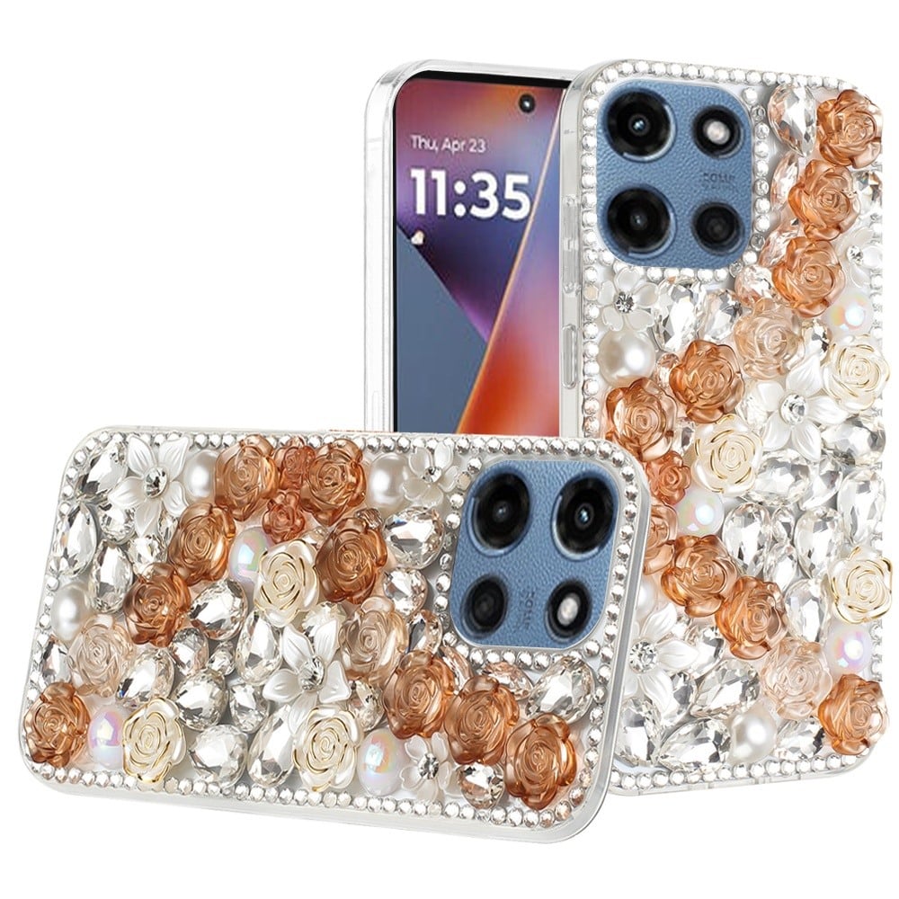 Phone Case for Motorola Moto G 5G 2026/ 2025 Rose Flower Full Diamond Bling Rhinestone Glitter Luxury Stylish Sparkle Protective Designer Hybrid Cover