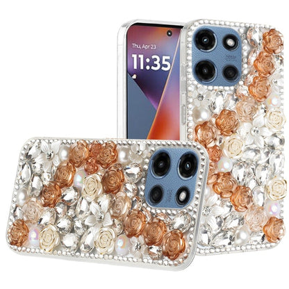 Phone Case for Motorola Moto G 5G 2026/ 2025 Rose Flower Full Diamond Bling Rhinestone Glitter Luxury Stylish Sparkle Protective Designer Hybrid Cover