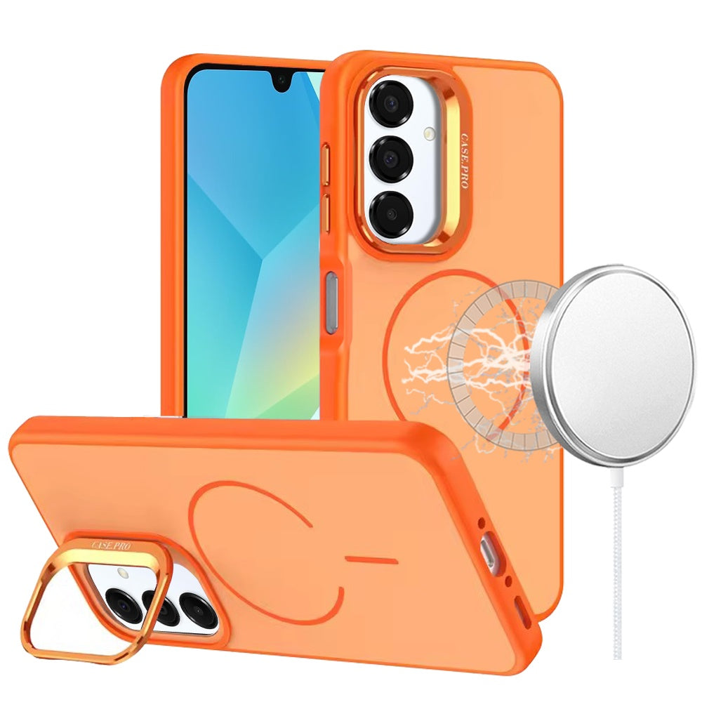 For Samsung Galaxy A16 5G Magnetic Matte Metal Camera Stand Hybrid Drop Protection Durable Shockproof Slim Fit Design Case Cover Cosmic Orange