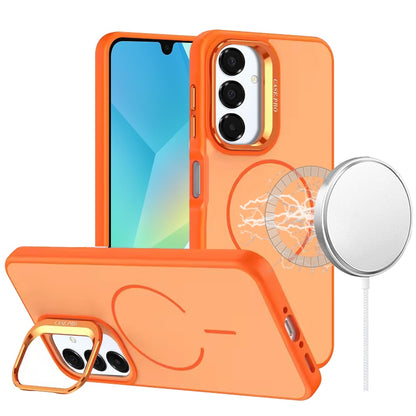 For Samsung Galaxy A16 5G Magnetic Matte Metal Camera Stand Hybrid Drop Protection Durable Shockproof Slim Fit Design Case Cover Cosmic Orange