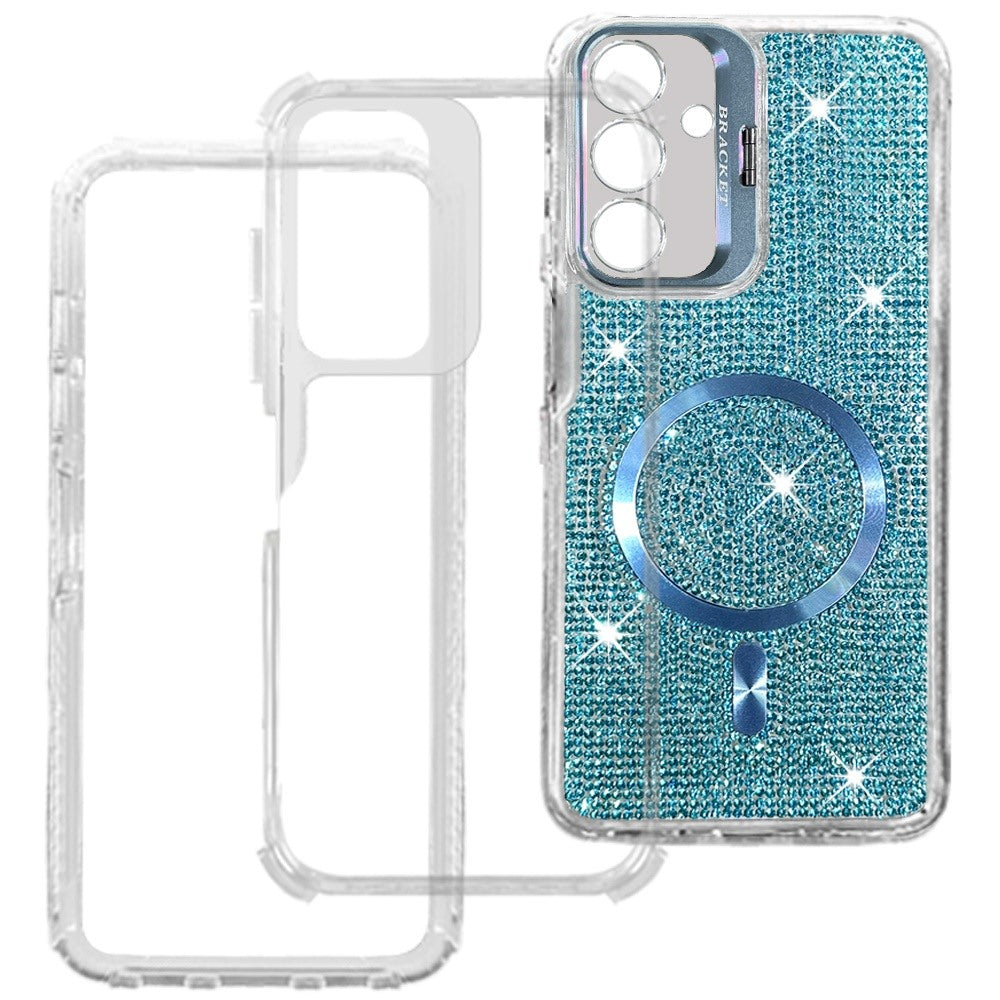 Phone Case for Galaxy A17 5G Luxury Glitter Magnetic Hybrid with Camera Stand Dual Layer Shockproof Sparkle Dot Pattern Clear Edges Cover