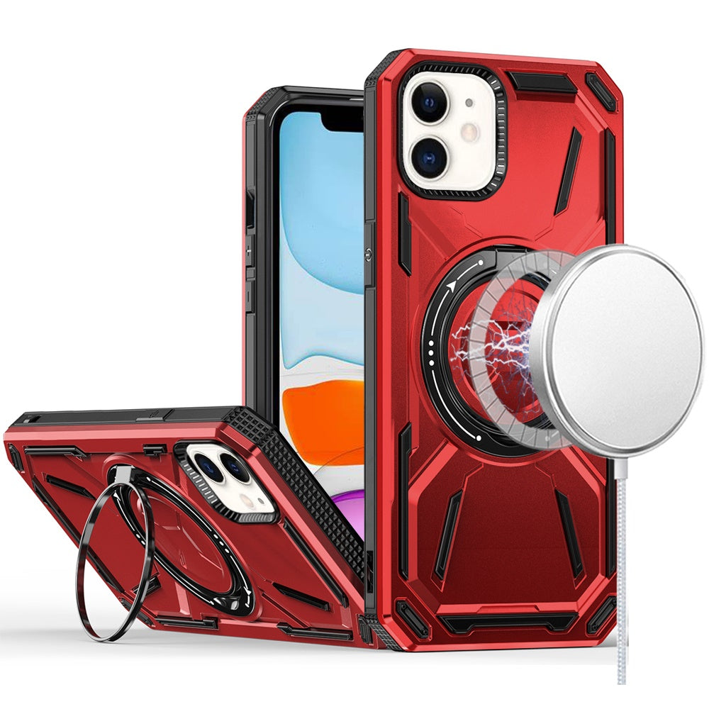 For TCL 50 XL 5G Hybrid Magnetic Ring and 360° Rotational Kickstand with MagSafe Compatible, Military Grade Drop Protection Case Cover Red