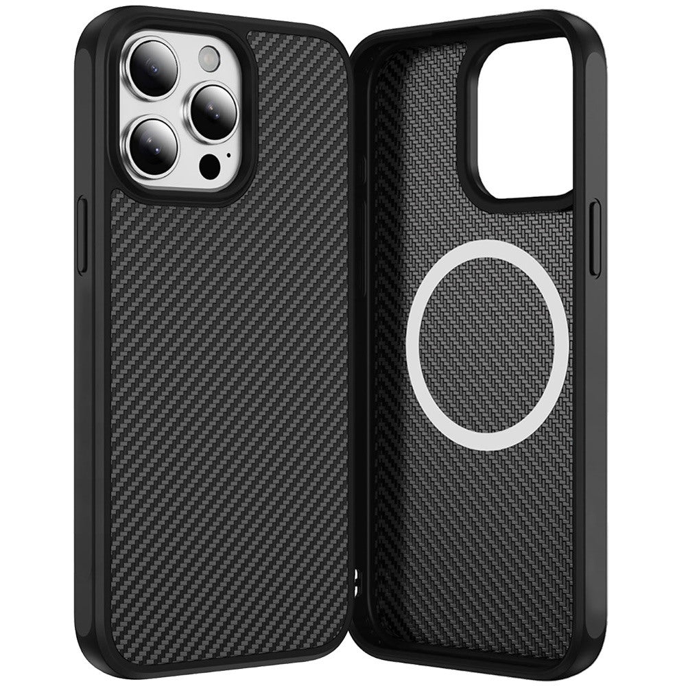 For Apple iPhone 13 Pro Max Carbon Fiber Design with Magnetic HQ 2.0mm Thick Hybrid Shockproof Rubber Hard PC Case Cover Black