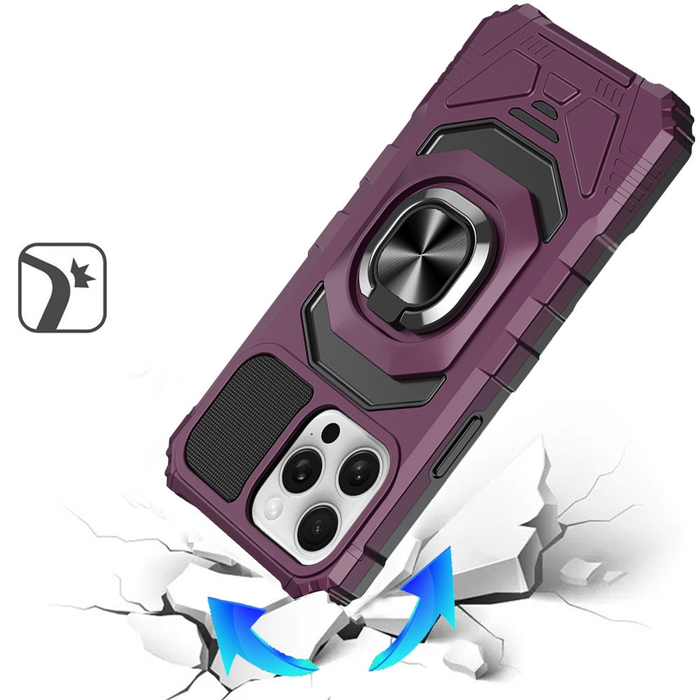 Phone Case for Apple iPhone 15 Pro Max Rugged Hybrid Dual Layer Magnetic Ring Stand Armor Shock Absorbing Heavy Duty TPU Reinforced Bumper Cover Purple