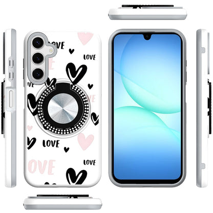 For Samsung Galaxy A17 5G Pattern Design Hybrid with Invisible Ring Stand & Magnetic Back, Shockproof Protective Grip Case Cover