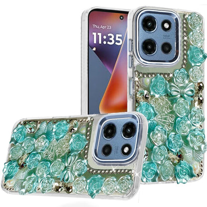 For Motorola Moto G 5G 2026/2025 Muti-Color Floral Fashion Bling Crystal 3D Full Diamonds Stones Sparkle Rhinestone Glitter Hybrid Case Cover