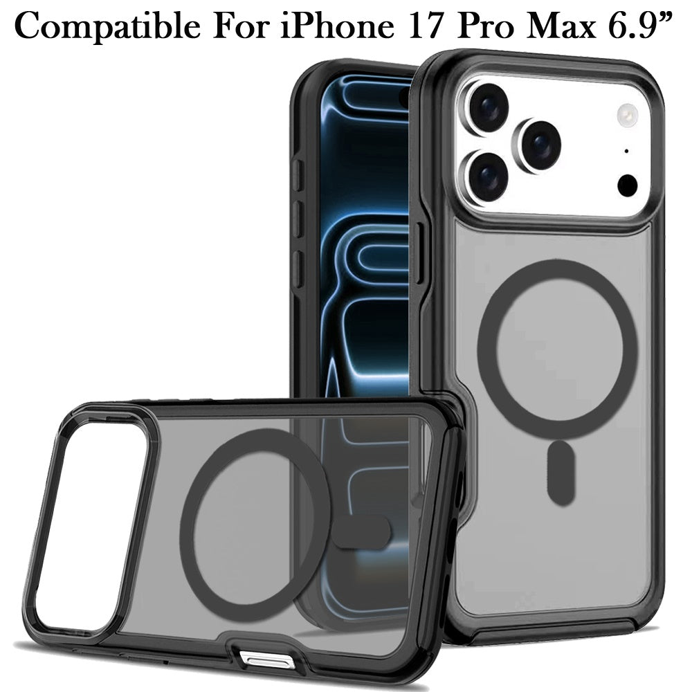 For Apple iPhone 17 Pro Max (6.9") Slim & Durable Compatible with MagSafe Hybrid Shockproof Glossy Oil Protective Dual Layer TPU + PC Case Cover Hotpink