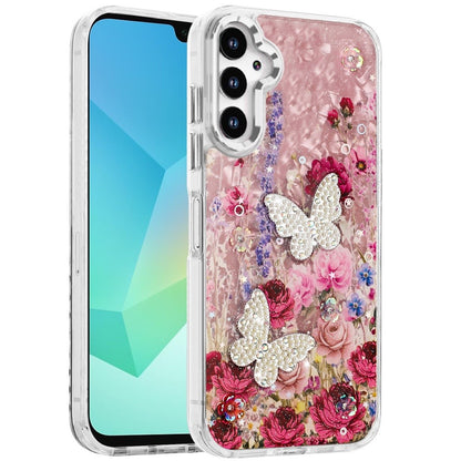For Samsung Galaxy A17 5G Epoxy Glitter Flowers Bling 3D Butterfly Fashion TPU Hybrid with Shockproof Protection Case Cover