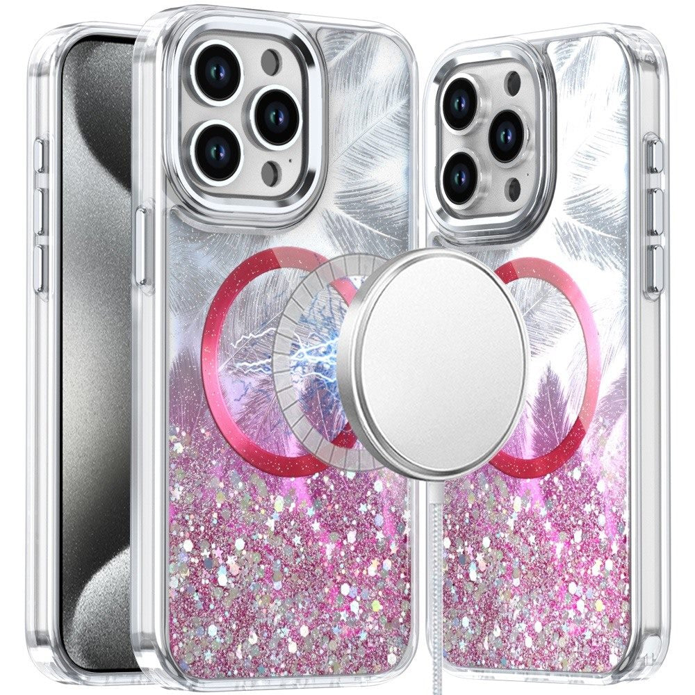 For Apple iPhone 16 Pro Epoxy Glitter Shimmer Fashion Case with Magnetic Magsafe Compatible Hybrid Sparkling Slim Protective Case Cover Hot Pink