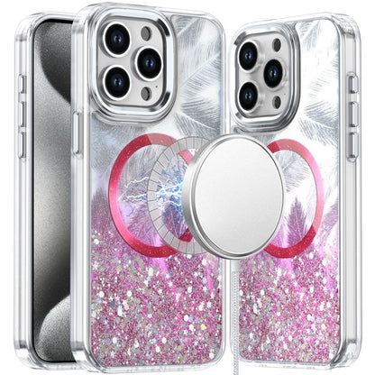For Apple iPhone 16 Pro Epoxy Glitter Shimmer Fashion Case with Magnetic Magsafe Compatible Hybrid Sparkling Slim Protective Case Cover Hot Pink