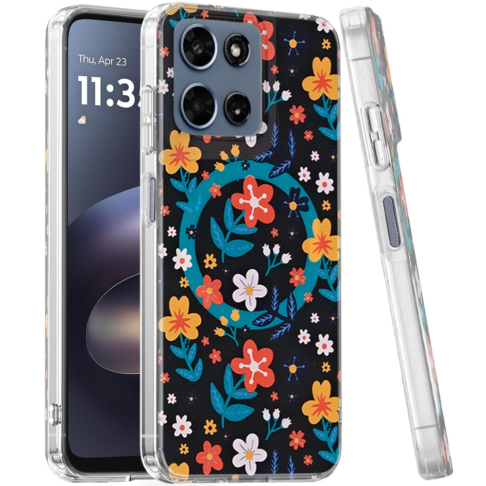 Phone Case for Motorola Moto G Play 5G 2026 Shockproof Dual Layer TPU IMD Print Rugged Anti-Slip Grip Drop Protection Scratch Resistant Slim Fit Glossy Floral Heart Aesthetic Cover