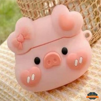 For Apple AirPods 4 Hybrid Cute 3D Fun Design Silicone Skin Cartoon Characters with Keychain Buckle Holder Rubber TPU Soft Cover Case Cover Piggy Pig