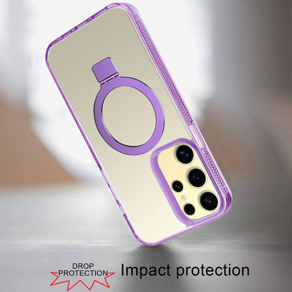 For Apple iPhone 17E /16E Transparent Magnetic Ring Circle Stand with MagSafe Compatible Hybrid Dotted Edged Hard PC Shockproof Case Cover Light Purple
