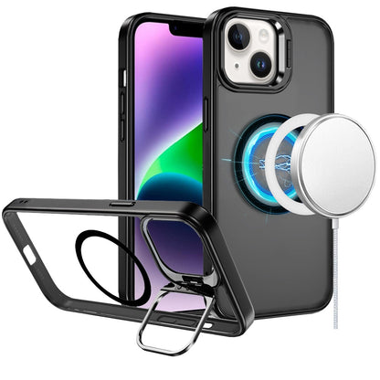 For Apple iPhone 15 Pro Max Heavy Duty Metallic Hybrid Tough TPU with Camera Ring Stand, MagSafe Compatible, Rugged Drop Protection Case Cover