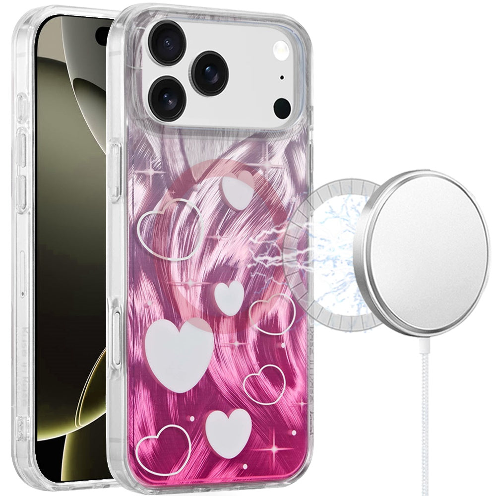 For Apple iPhone 17 AIR Stylish Pattern Fashion IMD Printed Design TPU Double Layer Slim Shockproof with Magnetic Back Case Cover Gradient Pink Heart
