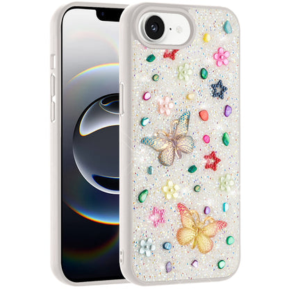 For Apple iPhone 17E /16E Diamond Butterfly 3D Glitter Bling Design, Slim Hybrid Sparkle Protective Cover TPU for Women Girls Case Cover
