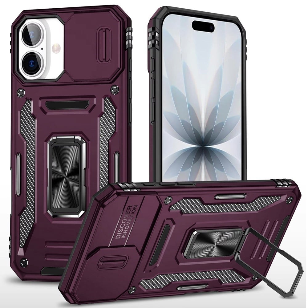 Phone Case for Apple iPhone 18/ iPhone 17 Tough Metal Ring Shockproof Sliding Camera Window Hybrid Armor Rugged Anti Slip Heavy Duty Grip Cover