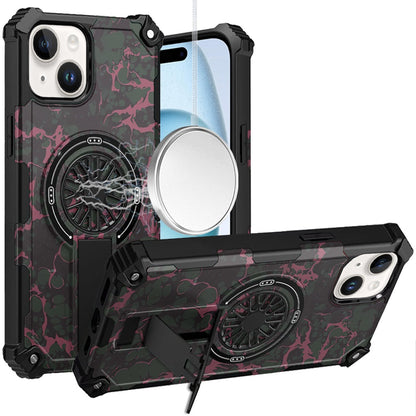 For iPhone 15 (6.1") Texture Design Stylish Invisible Kickstand Case, MagSafe Compatible Hybrid Shockproof Cover, Car Mount Friendly Case Cover
